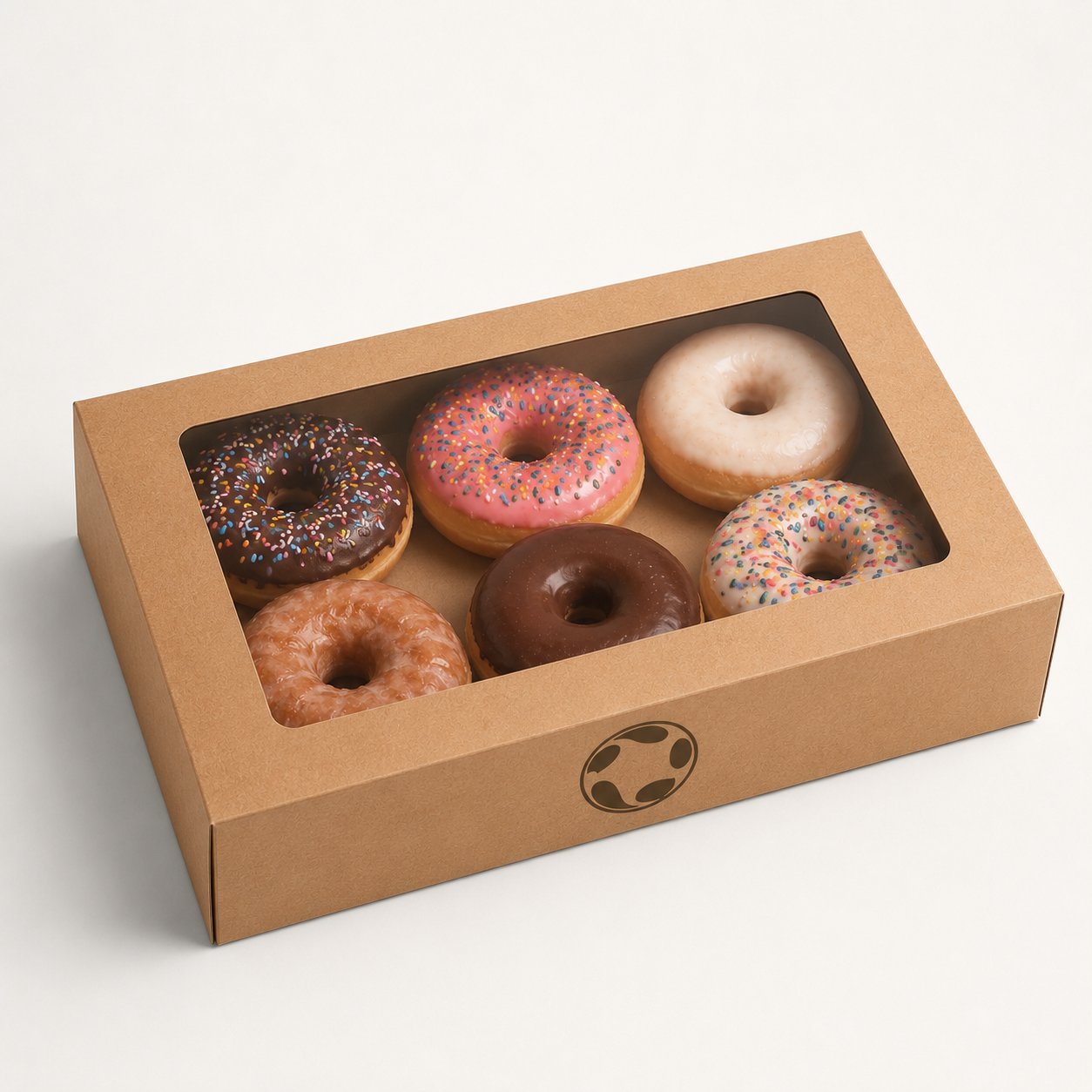 Custom printed half-dozen window donut box